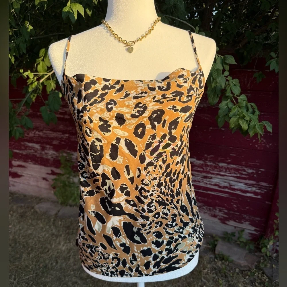 Topshop Black and Tan Animal Print Camisole